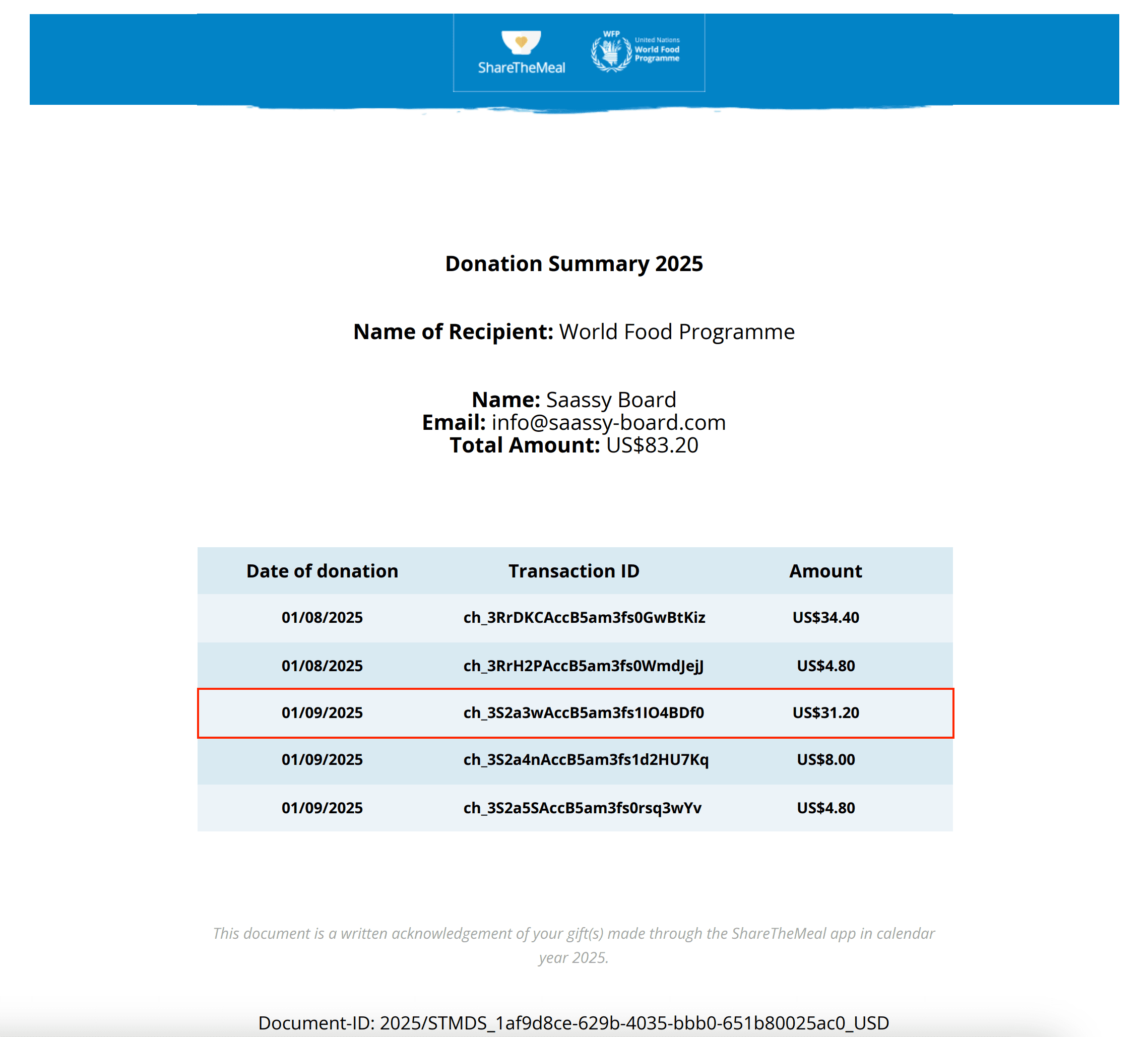 Charity Transfer Screenshot